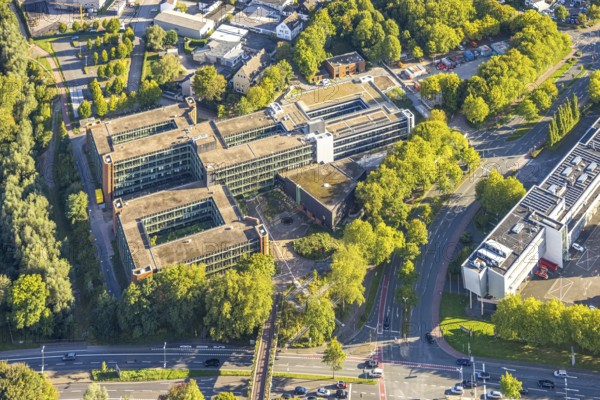 Aerial view, Recklinghausen district hall with new extension, Hillen, Recklinghausen, Ruhr area,