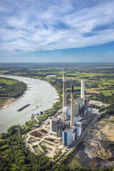 Aerial view, Voerde power station on the river Rhine, decommissioned coal-fired power station on