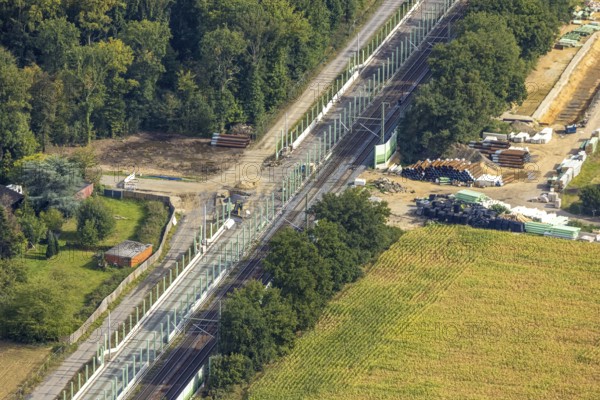 Aerial view, Schwanenstraße level crossing, expansion of the Betuweroute and Betuwe line railway