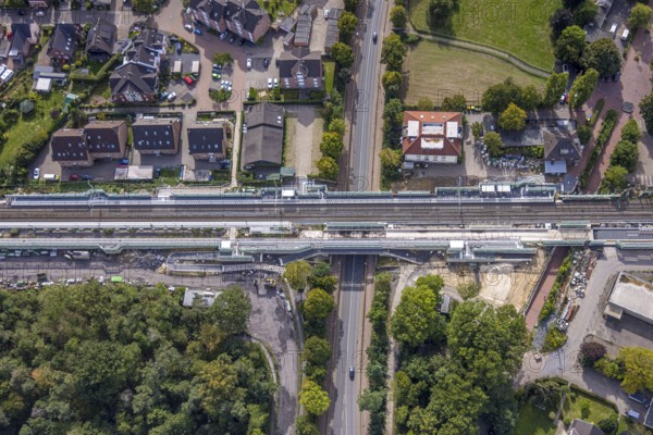 Aerial view, Voerde main station, construction site Steinstraße bridge, construction site