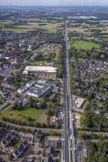 Aerial view, Voerde main station, construction site Steinstraße bridge, construction site