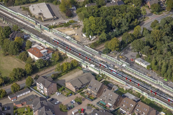 Aerial view, Voerde main station, construction site Steinstraße bridge, construction site