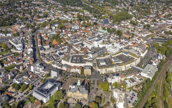 Aerial view, overview of the city centre of Recklinghausen with town hall, main station