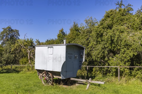 Historic shepherd's cart of the travelling shepherds on the Swabian Alb in Gruorn. Gruorn is a