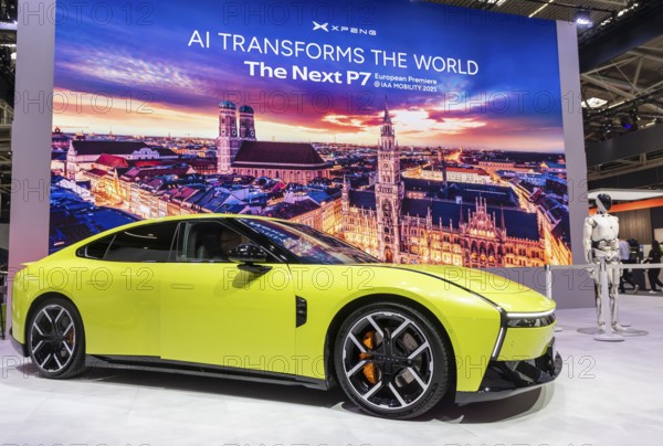 XPeng exhibition stand. With the XPeng P7, the Chinese are targeting sporty drivers. IAA MOBILITY