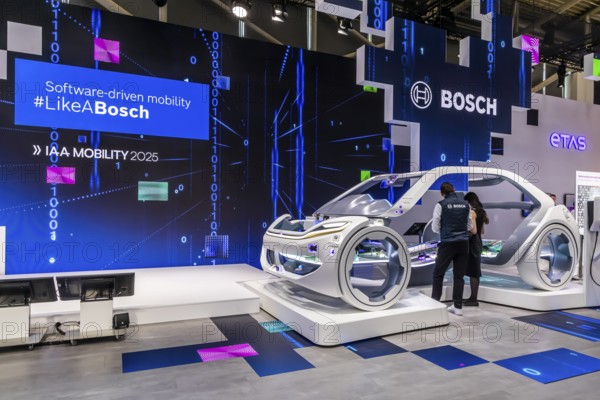 Exhibition stand of Bosch Automotive. IAA MOBILITY in Munich. The motor show presents itself as a