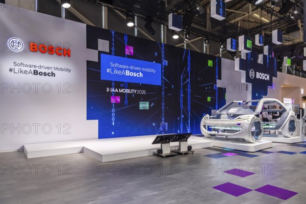 Exhibition stand of Bosch Automotive. IAA MOBILITY in Munich. The motor show presents itself as a