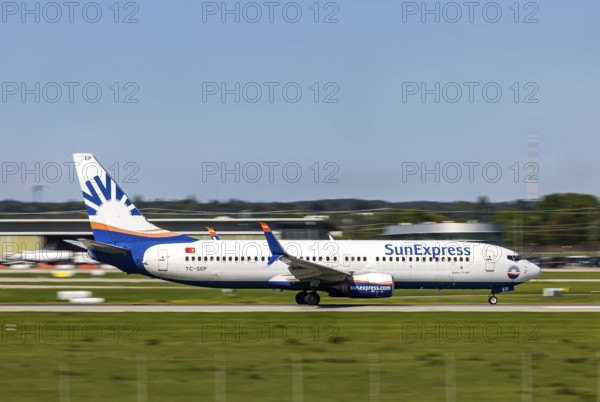 Stuttgart Airport with aircraft on the runway. Aircraft registration number: TC-SEP, SunExpress,