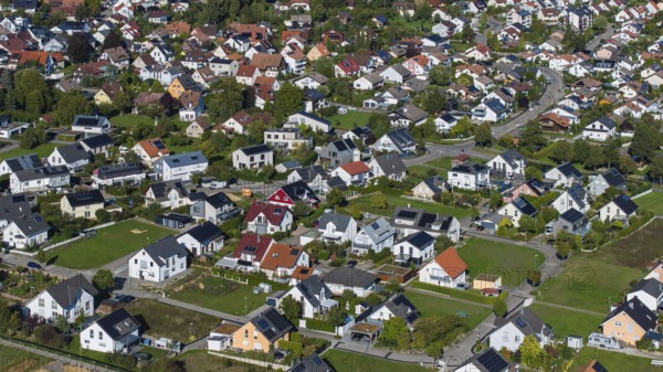 Residential area in the municipality of Mötzingen. Modern detached houses on generously sized plots