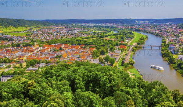 View of the town and the Danube from the Liberation Hall, Kelheim, Danube Valley, Lower Bavaria,