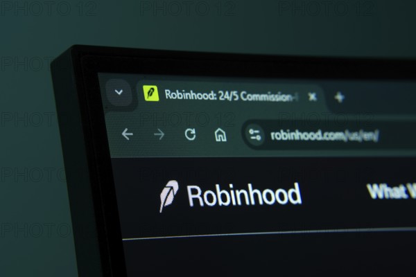 Dhaka, Bangladesh- 02 June 2025: Close-up of a computer screen displaying the Robinhood web