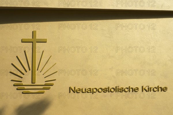 New Apostolic Church, facade with logo and lettering, Coburg, Upper Franconia, Franconia, Bavaria,