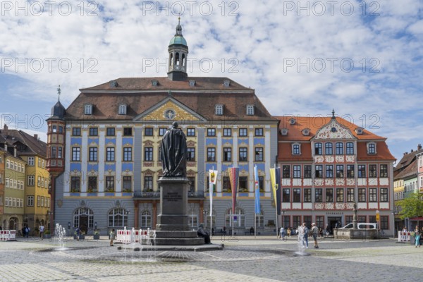 Prince Albert monument in front of the town hall, Renaissance, market square, Coburg, Upper