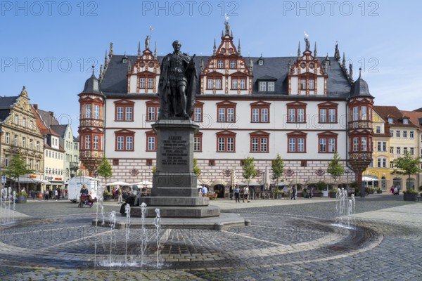 Prince Albert monument in front of the town hall, late Renaissance, market square, Coburg, Upper