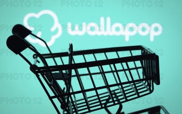 Dhaka, Bangladesh- 03 July 2025: Silhouette of a shopping cart in front of the Wallapop logo,