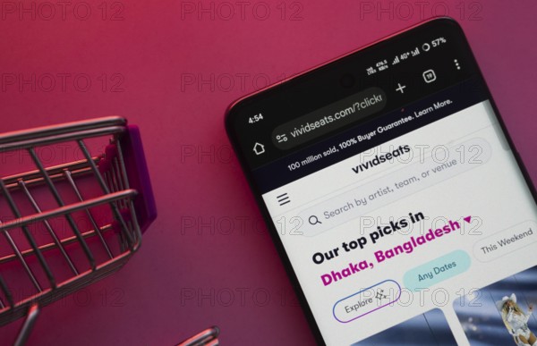 Dhaka, Bangladesh- 23 June 2025: A smartphone displaying the VividSeats website with a shopping