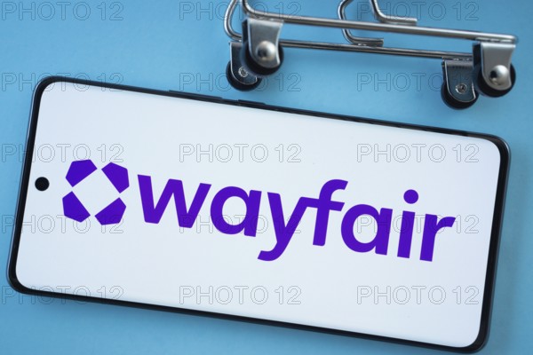 Dhaka, Bangladesh- 03 July 2025: Smartphone screen showing the Wayfair logo with shopping cart
