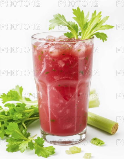 A vibrant Bloody Mary, a classic cocktail, is presented in a tall glass, garnished with fresh