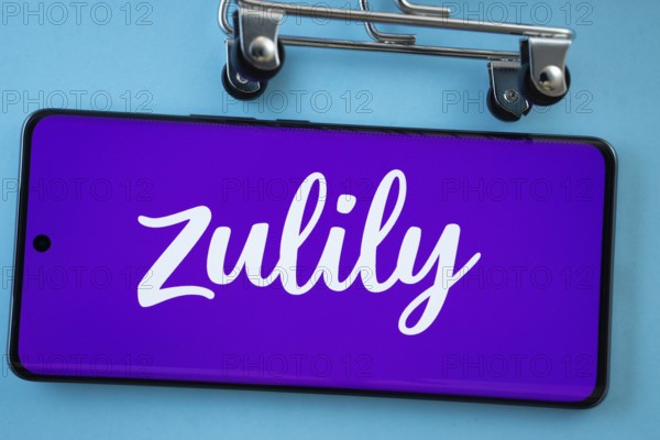 Dhaka, Bangladesh- 03 July 2025: Smartphone screen showing the Zulily logo with shopping cart