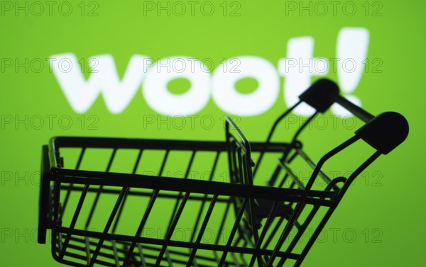 Dhaka, Bangladesh- 03 July 2025: Silhouette of a shopping cart in front of the Woot logo,