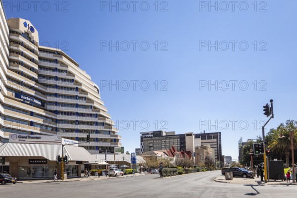 Modern downtown Windhoek, Namibia - 11 August, 2025: with tall contemporary buildings, wide