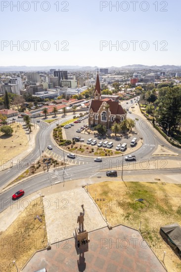 The bronze statue of Dr. Sam Nujoma and Christuskirche is a historic Lutheran church in Windhoek,