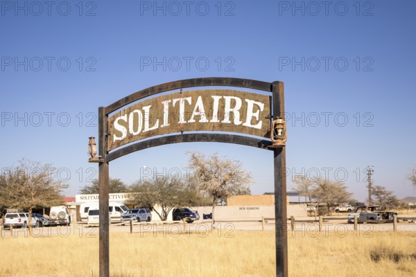 The remote desert settlement of Solitaire in Namibia - 27 August, 2025: features a sign displaying