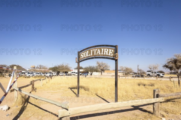 The remote desert settlement of Solitaire in Namibia 27 August, 2025: features a sign displaying