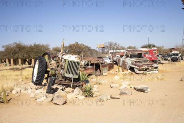 Solitaire's car graveyard in Namibia 27 August, 2025: features rusted vintage cars near small