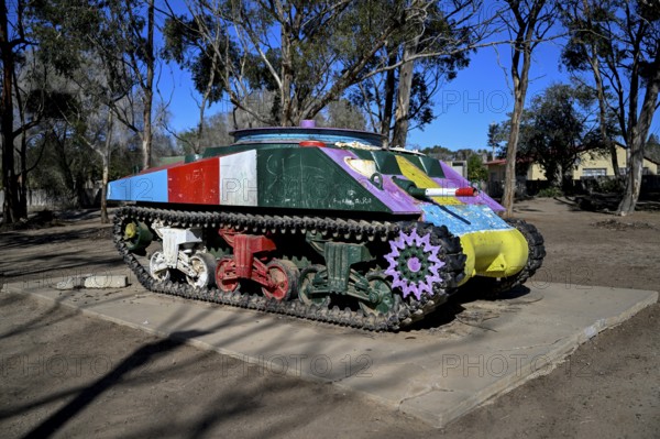Shermann tank converted into a mining machine for diamond extraction, Tank Park, Oranjemund,