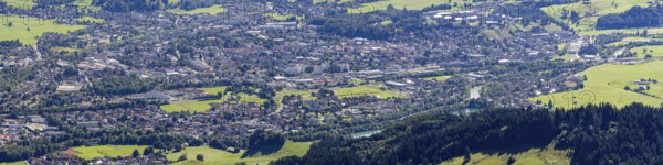 Panorama from Mittagberg, 1451m, into the Upper Illertal with the southernmost town in Germany,