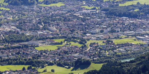Panorama from Mittagberg, 1451m, into the Upper Illertal with the southernmost town in Germany,
