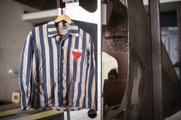 Copy of a blue and grey striped jacket of a concentration camp prisoner, documentation centre in
