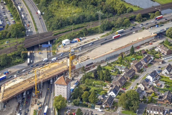 Aerial view, Kaiserberg motorway junction with construction site and bridge construction,