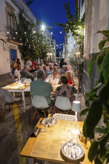 Gastronomy, restaurants in Tavira, old town, partly streets, alleys are closed and serve as