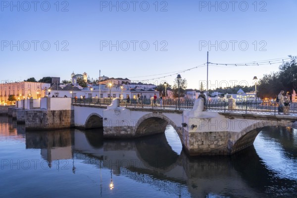 The seven-arched bridge over the Rio Gilão, in Tavira, old town, in the east of the Algarve,