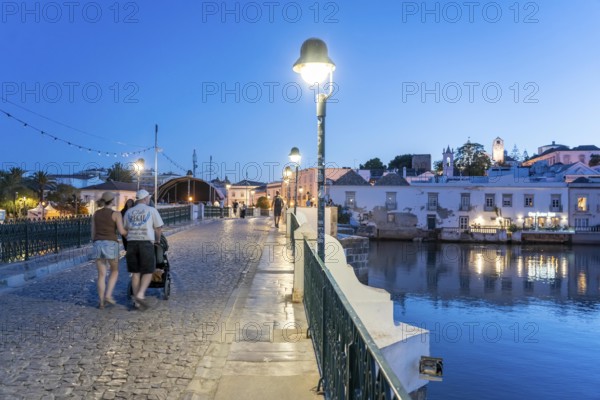The seven-arched bridge over the Rio Gilão, in Tavira, old town, in the east of the Algarve,