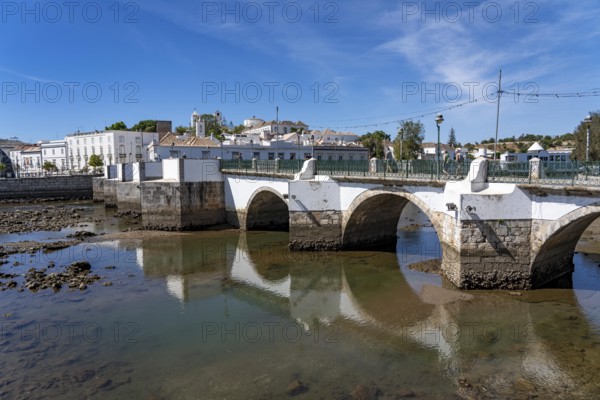 The seven-arched bridge over the Rio Gilão, in Tavira, old town, in the east of the Algarve,