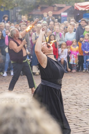 Fire-eating performance in front of a large audience on a square, Sindelfingen, Böblingen district,