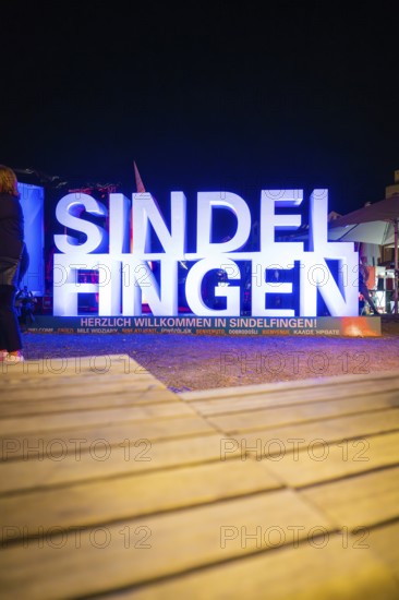 Luminous welcome board at night at an event in Sindelfingen, Sindelfingen, Böblingen district,
