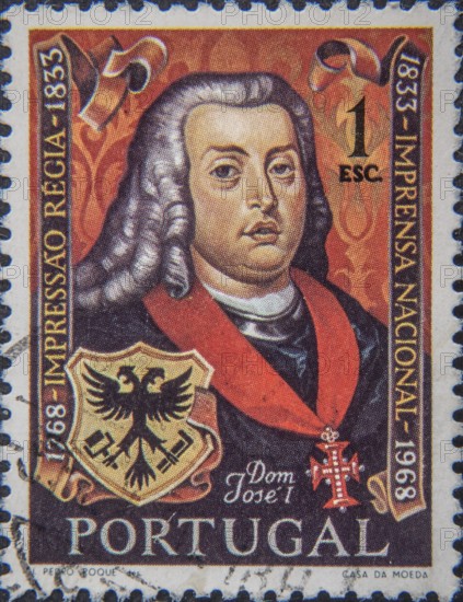 Joseph I or Dom José l of Portugal (1714-1777) was King of Portugal from 1750 to 1777. Portrait on