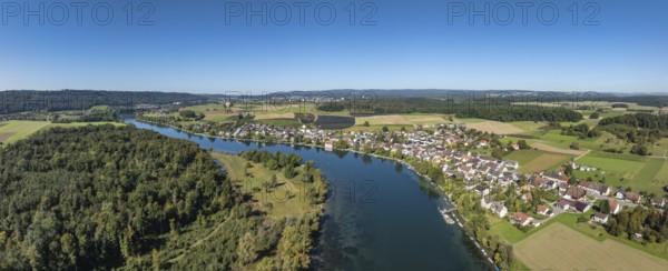 Aerial view, panorama of the municipality and enclave of Büsingen am Hochrhein, Rhine, district of