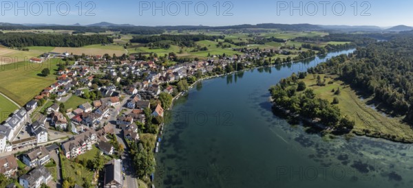 Aerial view, panorama of the municipality and enclave of Büsingen am Hochrhein, Rhine, on the left