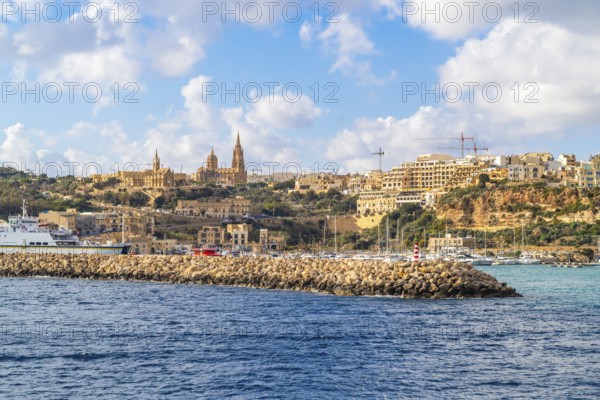 Beautiful view of Mgarr located on Gozo island, the main harbour connecting the island to Malta,