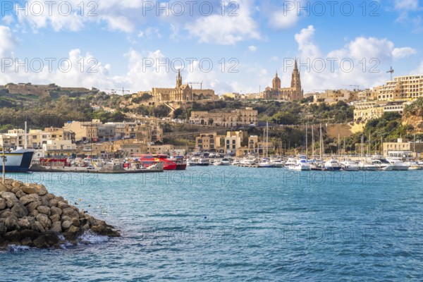 Beautiful view of Mgarr located on Gozo island, the main harbour connecting the island to Malta,