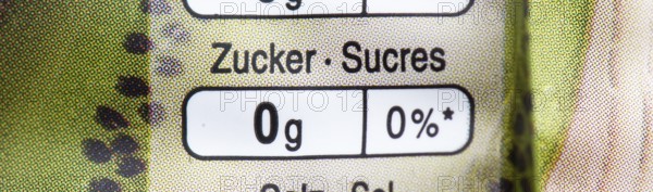 Quantity and percentage of the recommended daily intake of the nutrient sugar on a packet of