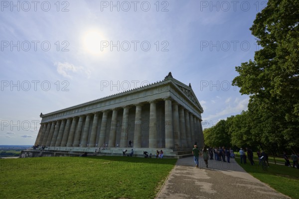 Photo of a historic columned building in sunny weather, surrounded by trees, Walhalla, Donaustauf,