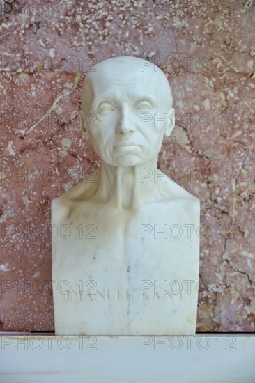 Marble bust of Immanuel Kant against a reddish background, Walhalla, Donaustauf, Regensburg,