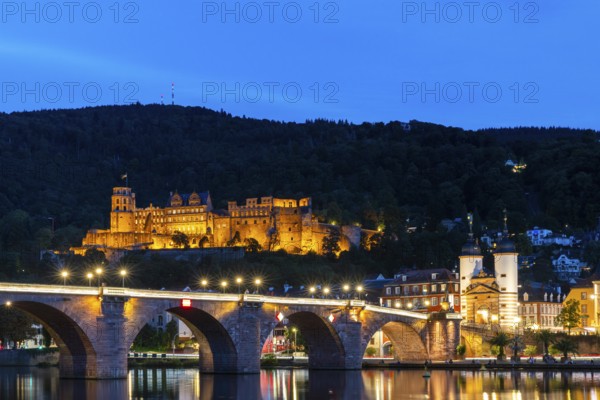 Old Bridge, Heidelberg Castle, City Gate, Nekar, River, Blue Hour, Heidelberg, Electoral