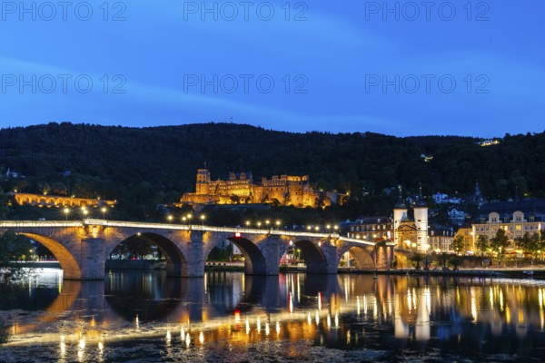 Old Bridge, Heidelberg Castle, City Gate, Nekar, River, Blue Hour, Heidelberg, Electoral